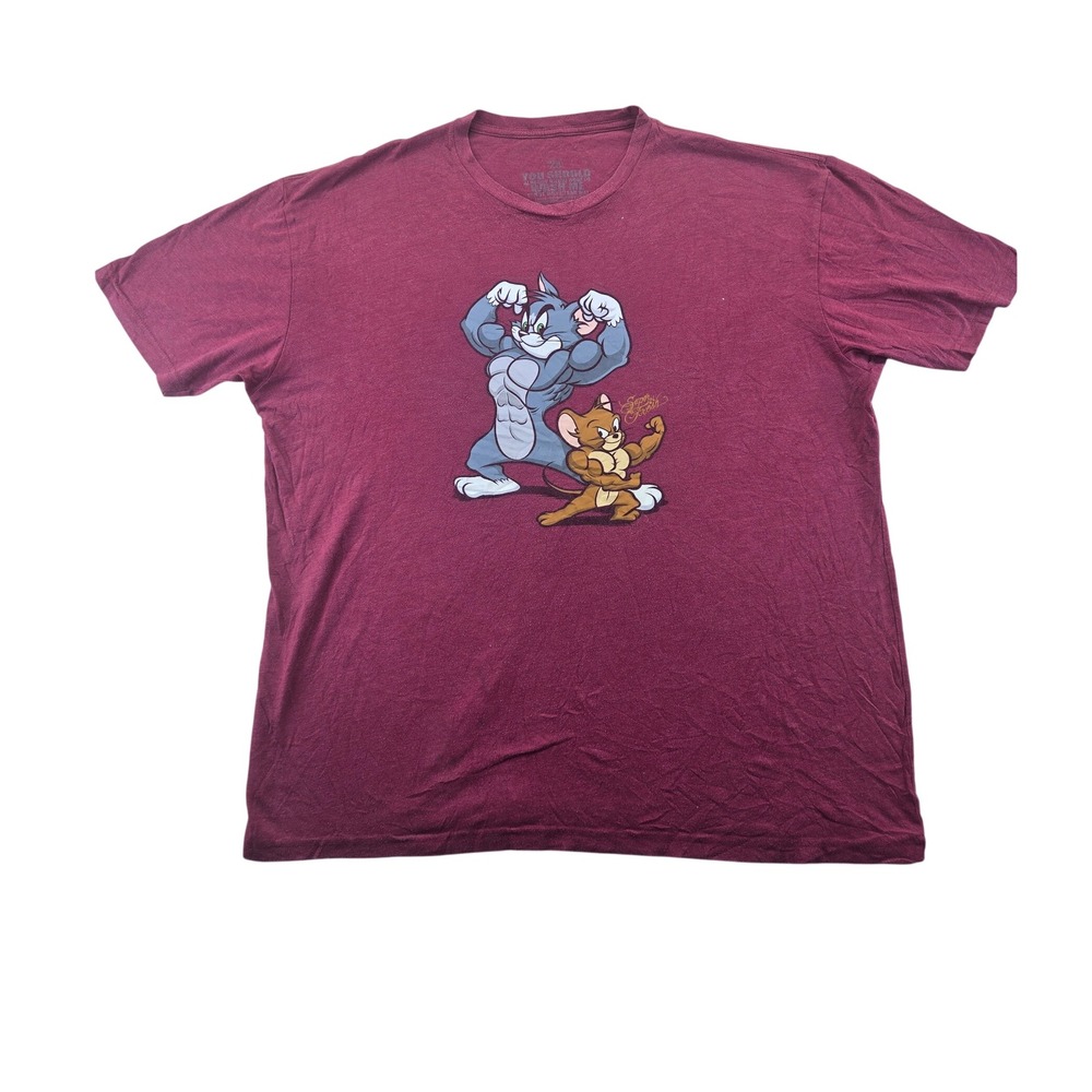 Super Fresh T Shirt Mens 2XL Burgundy Tom and Jerry Gym Bodybuilder Graphic Tee